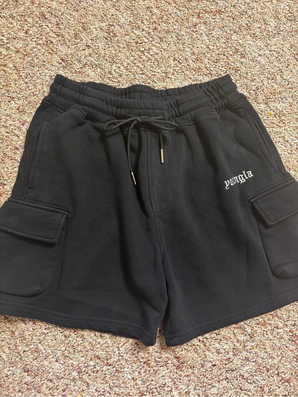 YoungLA heavy black cotton shorts with cargo pockets